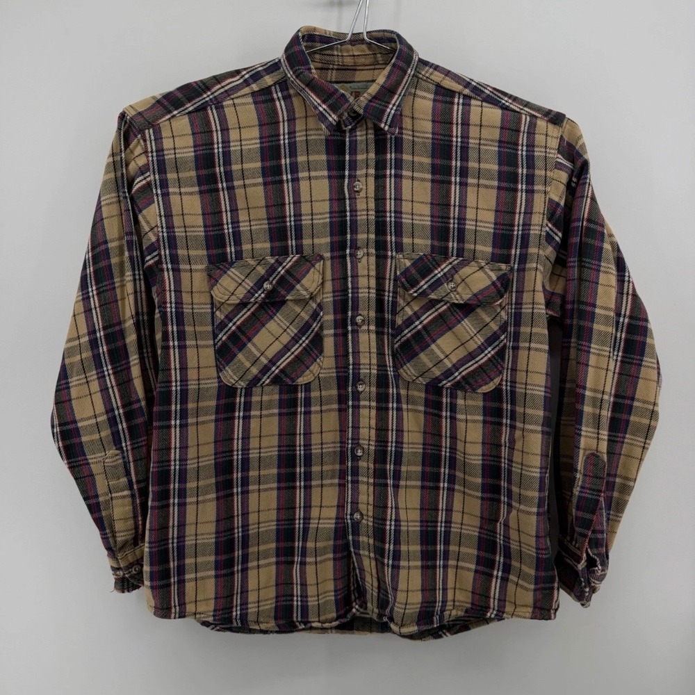 Anchor Blue WKWR Workwear Shirt Mens M Plaid Cotton Tan Blue Flannel Style 738